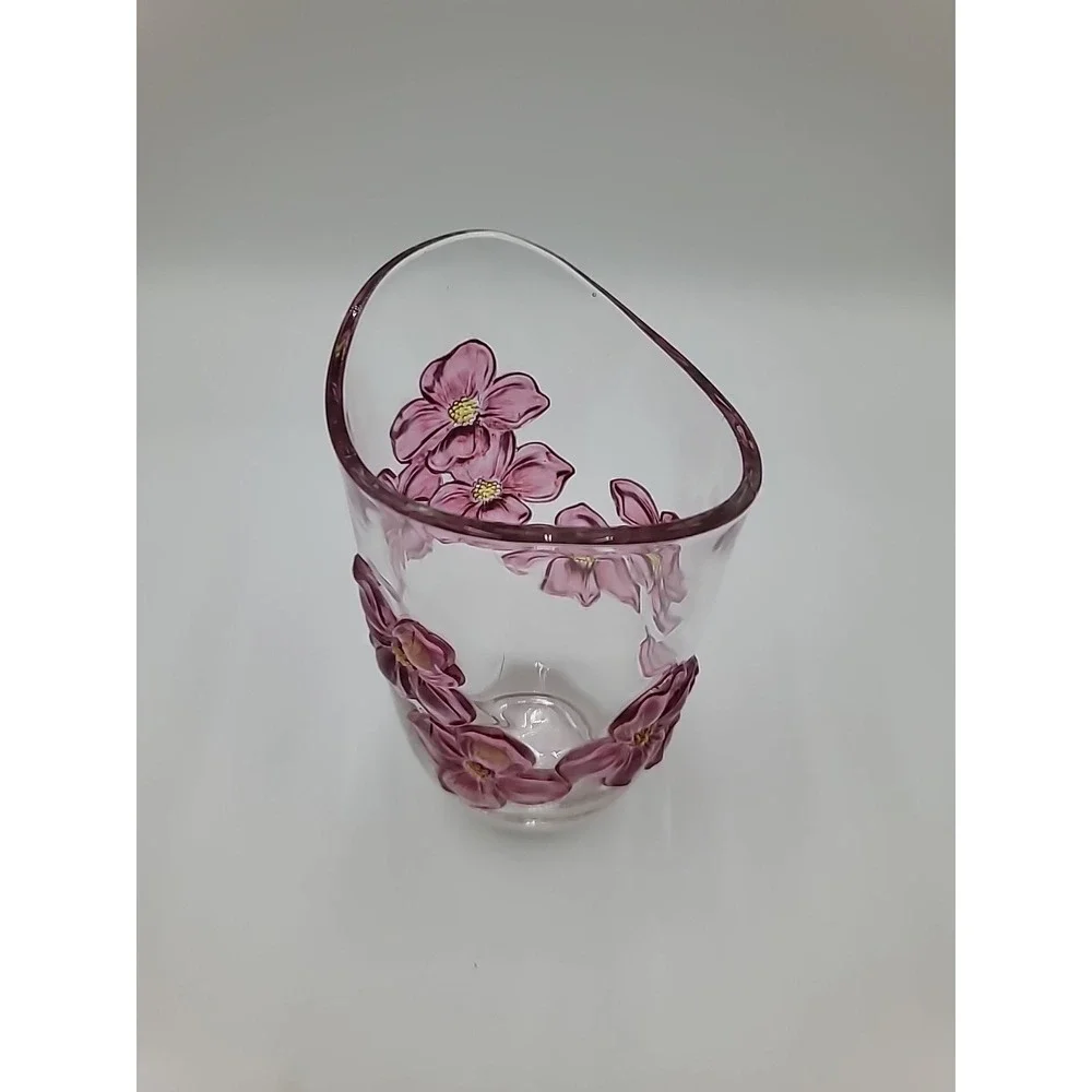 VTG Indiana Lancaster Colony Pink Cranberry Flashed Dogwood‎ Vase Flowers Floral